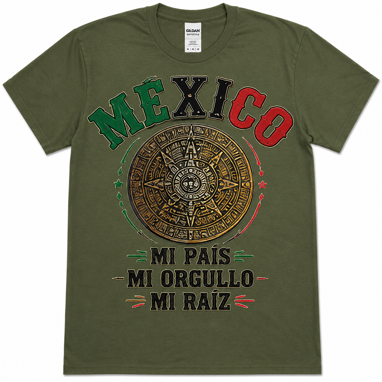 México: Mi País, Mi Orgullo, Mi Raíz Graphic Tee | Aztec Calendar DTF Shirt | Mexican Heritage Softstyle T-Shirt