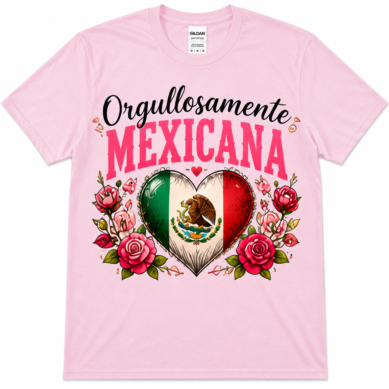 Orgullosamente Mexicana Graphic Tee | Mexican Pride Floral Heart DTF Shirt | Softstyle Women's T-Shirt