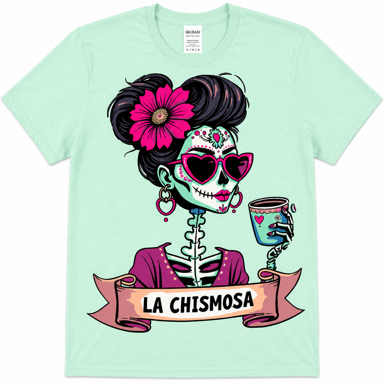 La Chismosa Día de los Muertos Graphic Tee | Funny Mexican Skeleton Woman DTF Shirt | Hispanic Heritage Shirt