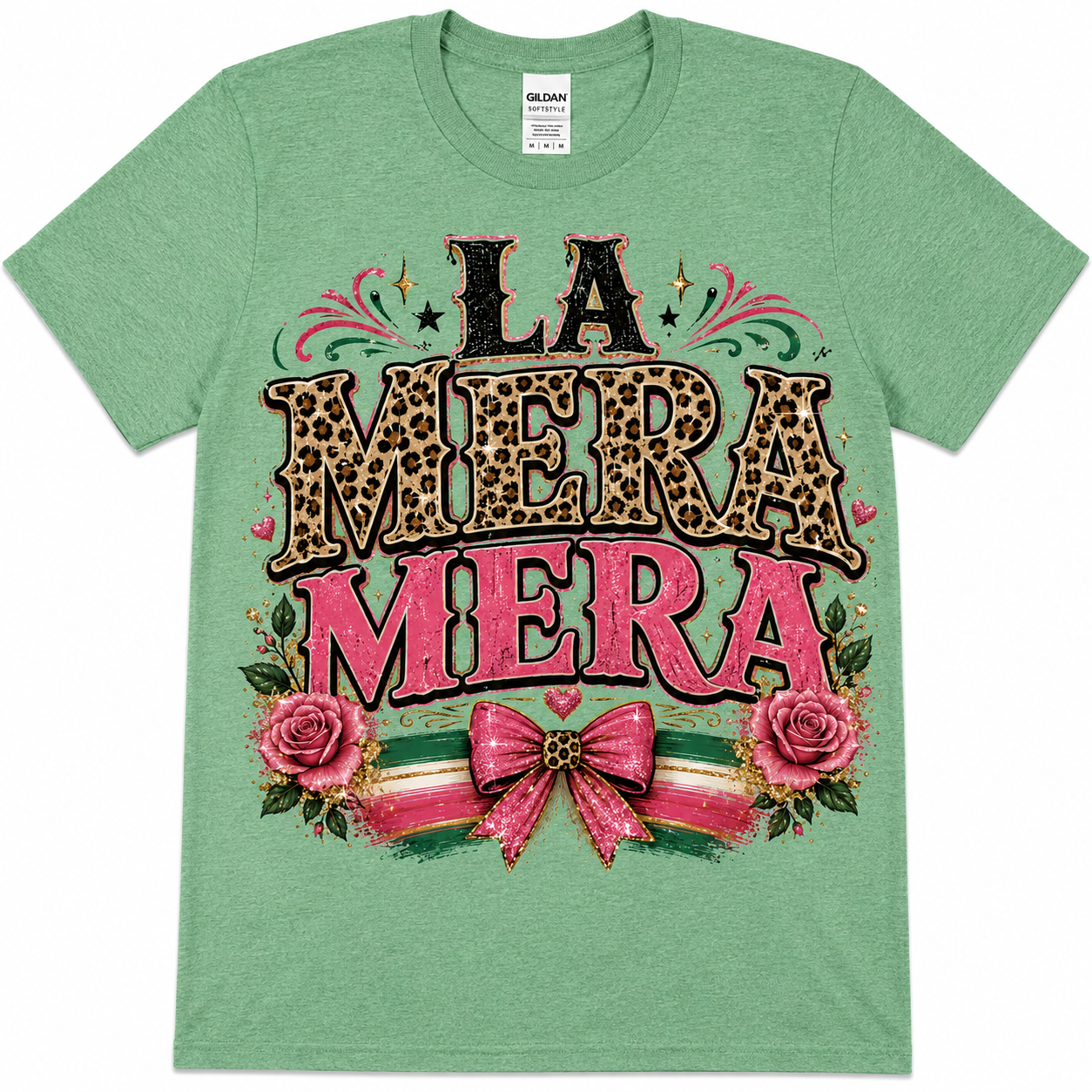 La Mera Mera Leopard & Pink Graphic Tee | Mexican Pride DTF Shirt | Women's Softstyle T-Shirt