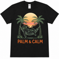 Palm & Calm Sloth Graphic Tee | Tropical Vacation Shirt | Relaxing Beach Vibes DTF T-Shirt | Softstyle Unisex Tee
