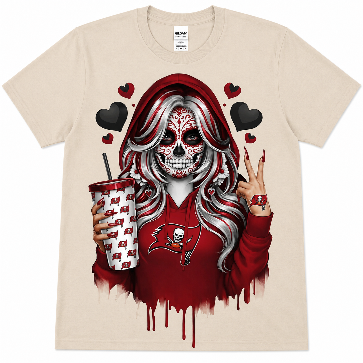 Tampa Bay Buccaneers Sugar Skull Girl Graphic Tee | Football Fan DTF Shirt | Buccaneers Inspired Gameday Softstyle T-Shirt