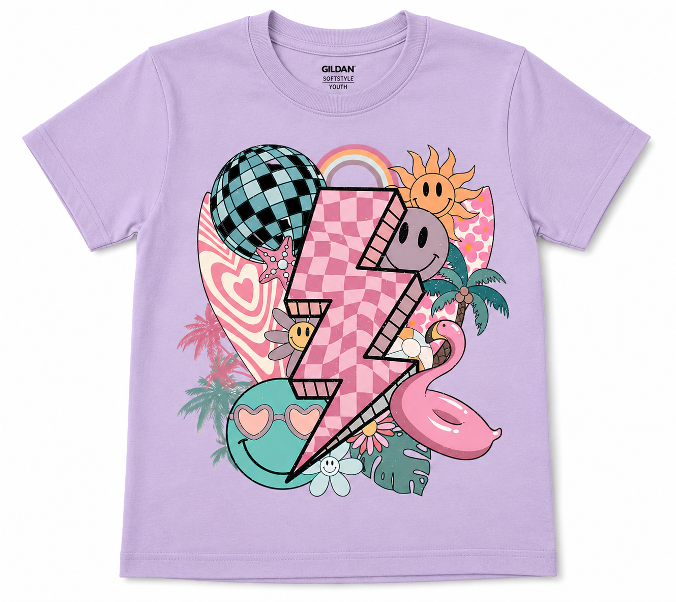 Retro Lightning Bolt Graphic Tee | Cute Smiley & Disco Youth Shirt | Toddler & Youth DTF T-Shirt | Groovy Summer Vibes