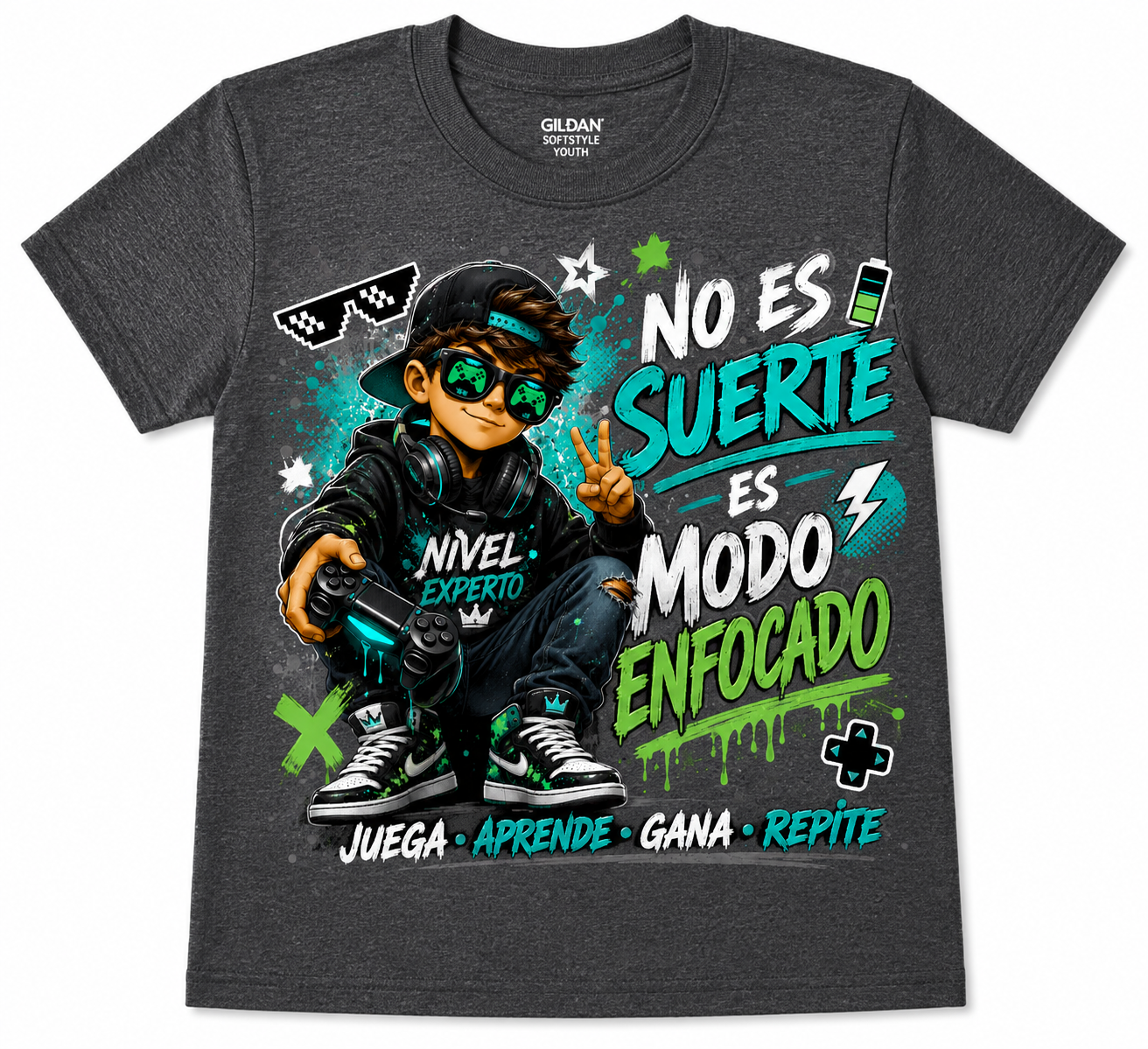 No Es Suerte, Es Modo Enfocado Gamer Tee | Spanish Gaming Shirt | Toddler & Youth DTF Graphic T-Shirt
