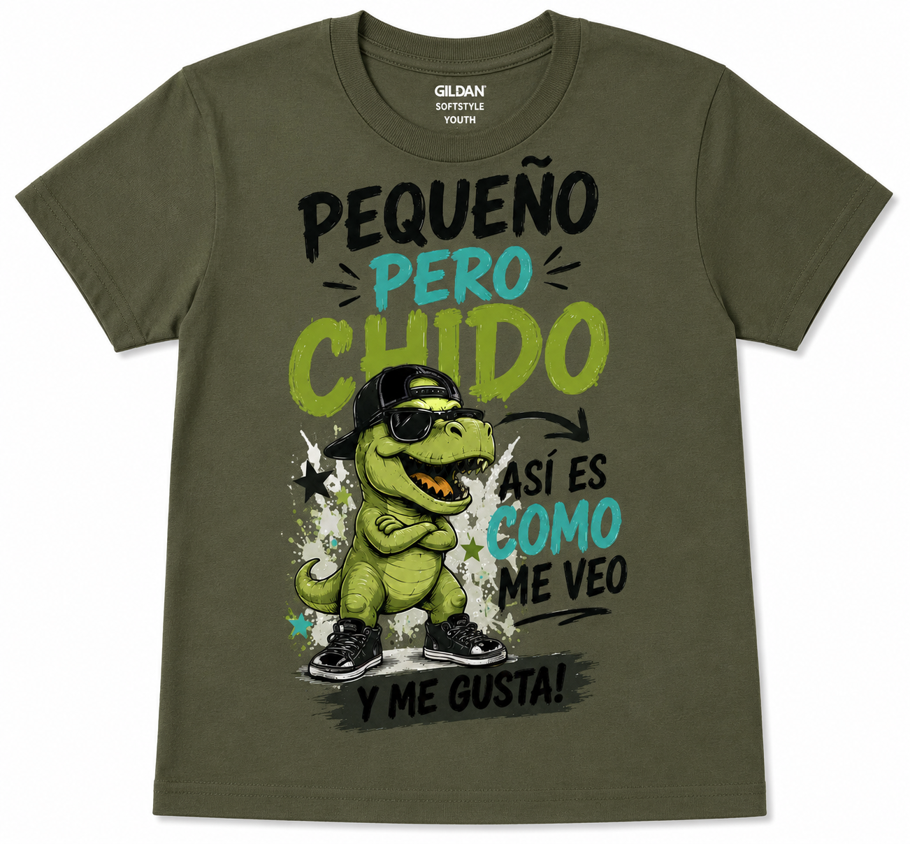 Pequeño Pero Chido Graphic Tee | Funny Spanish Dinosaur Shirt | Toddler & Youth DTF T-Shirt | Cool Dino Kids Tee
