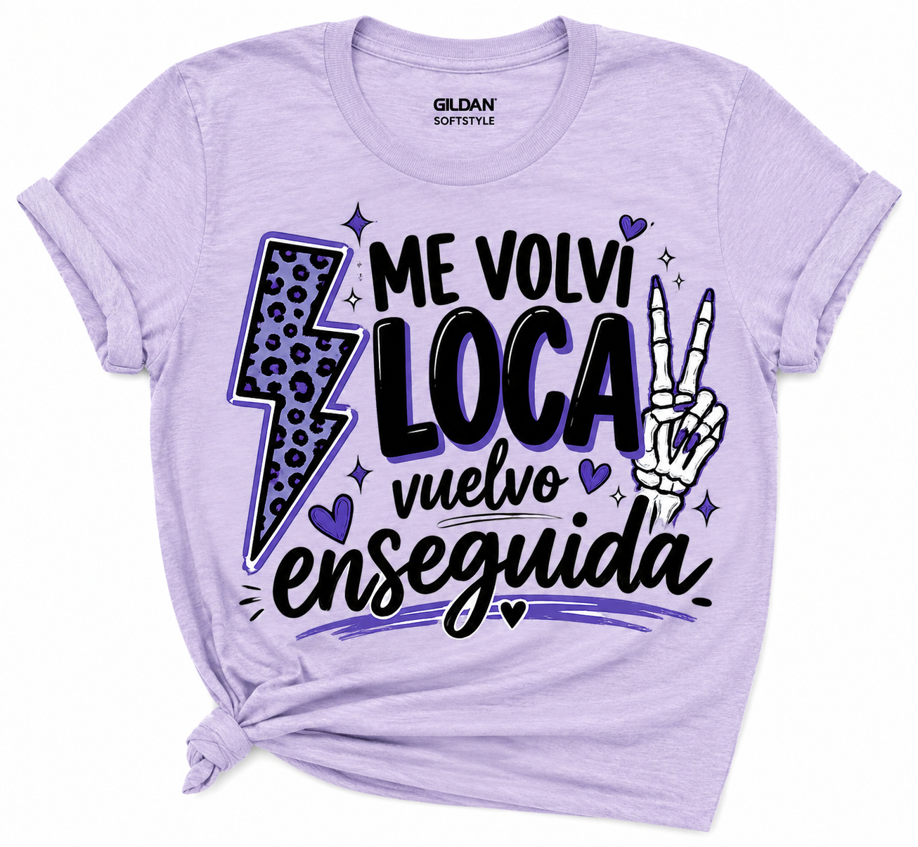 Me Volví Loca, Vuelvo Enseguida | Funny Spanish Graphic Softstyle DTF Shirt | Purple Statement Tee for Women