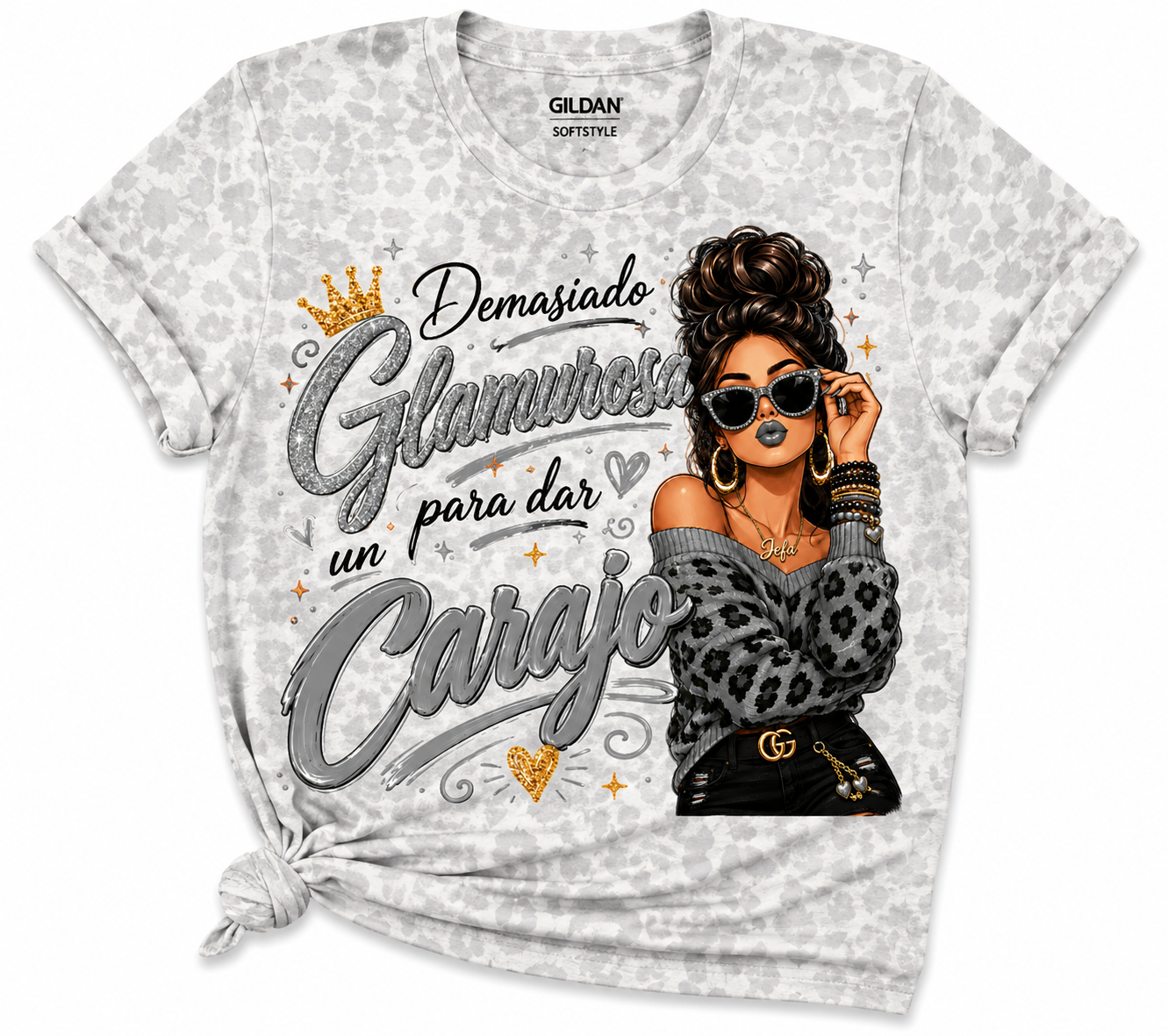Demasiado Glamurosa Para Dar Un Carajo Funny Spanish Graphic Tee | Glam Boutique Softstyle DTF Shirt for Women