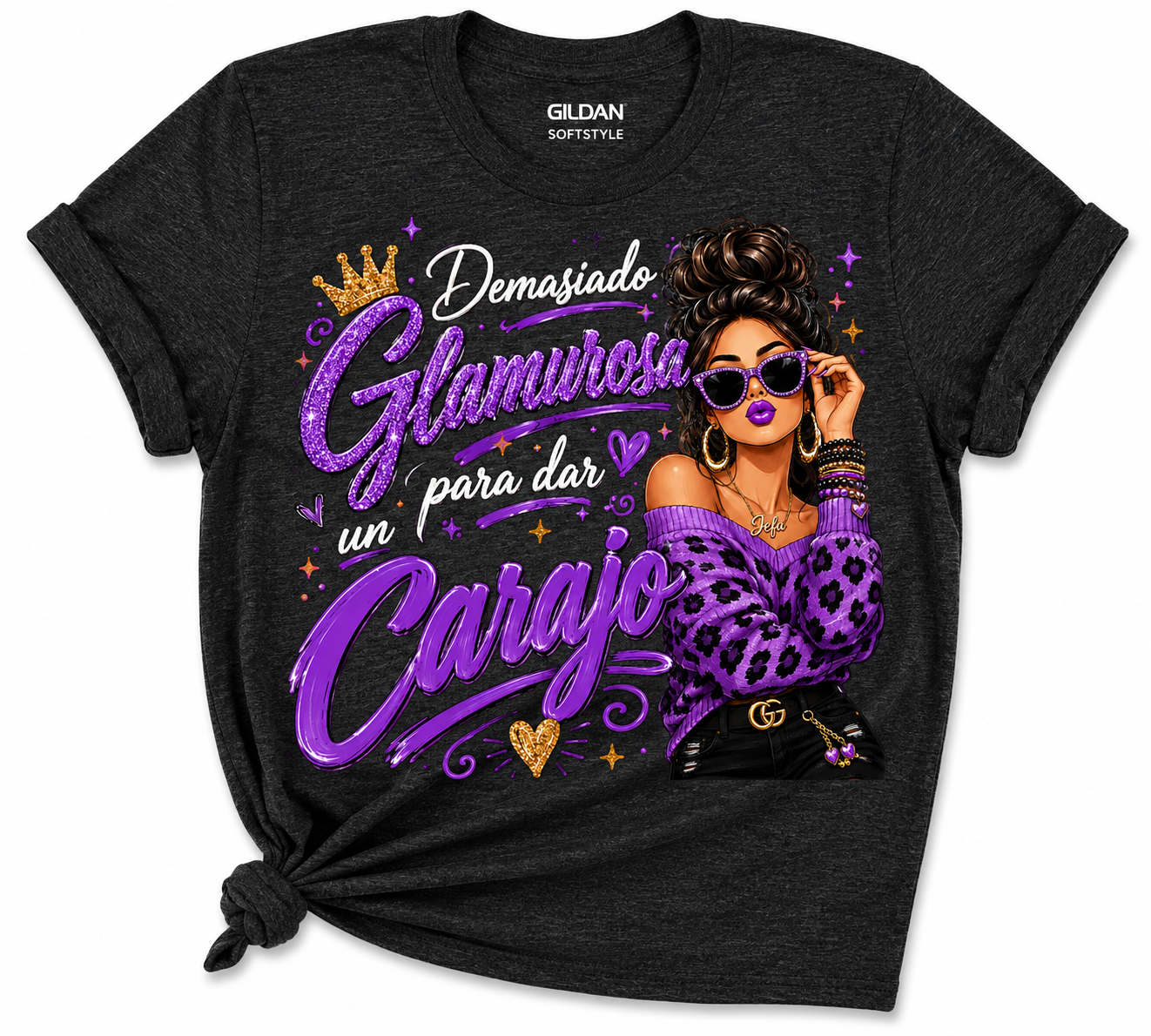 Demasiado Glamurosa Para Dar Un Carajo Funny Spanish Graphic Tee | Glam Boutique Softstyle DTF Shirt for Women