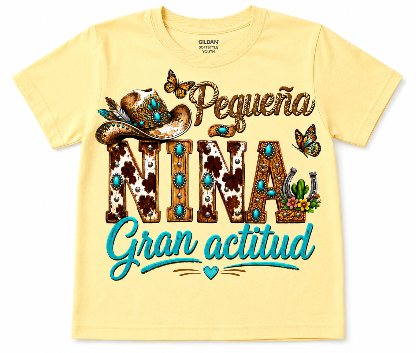 Pequeña Niña, Gran Actitud Graphic Tee | Cute Western Cowgirl Shirt | Toddler & Youth DTF T-Shirt | Spanish Girls Tee