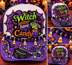 🧙‍♀️🍬 Witch Better Have My Candy — Purple Halloween Glam Trucker Hat