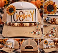 🍂🌻 Cozy Season — Sunflower & Fall Bling Trucker Hat
