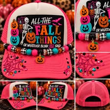 🎃💗 All the Fall Things — Pink Pumpkin Spice Trucker Hat