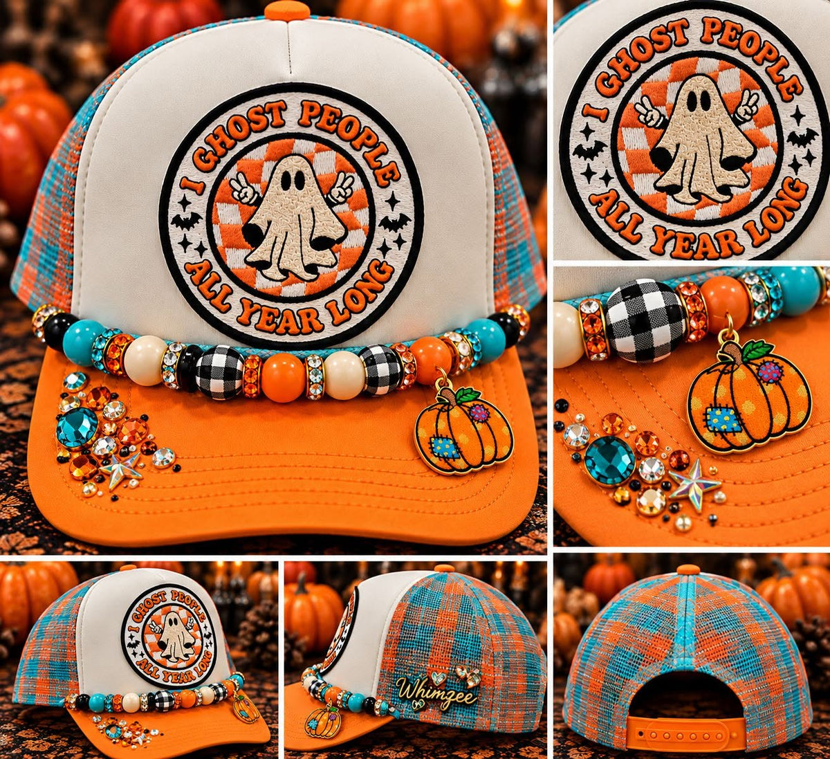 👻🧡 Ghost People All Year Long — Retro Spooky checkered Trucker Hat