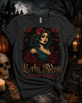 Lady Rose Tattoo Studio Graphic T-Shirt | Gothic Pin-Up Halloween Tee | Alternative Softstyle Shirt