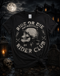 Ride or Die Motorcycle Rider Club Skull Graphic T-Shirt | Vintage Biker Halloween Tee | Softstyle Unisex Shirt