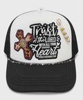 Trust in the Lord Trucker Hat with Cross Hat Chain & Handmade Pearl Hat Pin