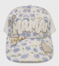 Vintage Floral Mama Trucker Hat with Chenille Patch & Pearl Hat Pin