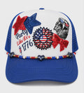 Party Like It's 1776 Patriotic Trucker Hat with Handmade Beaded Hat Chain