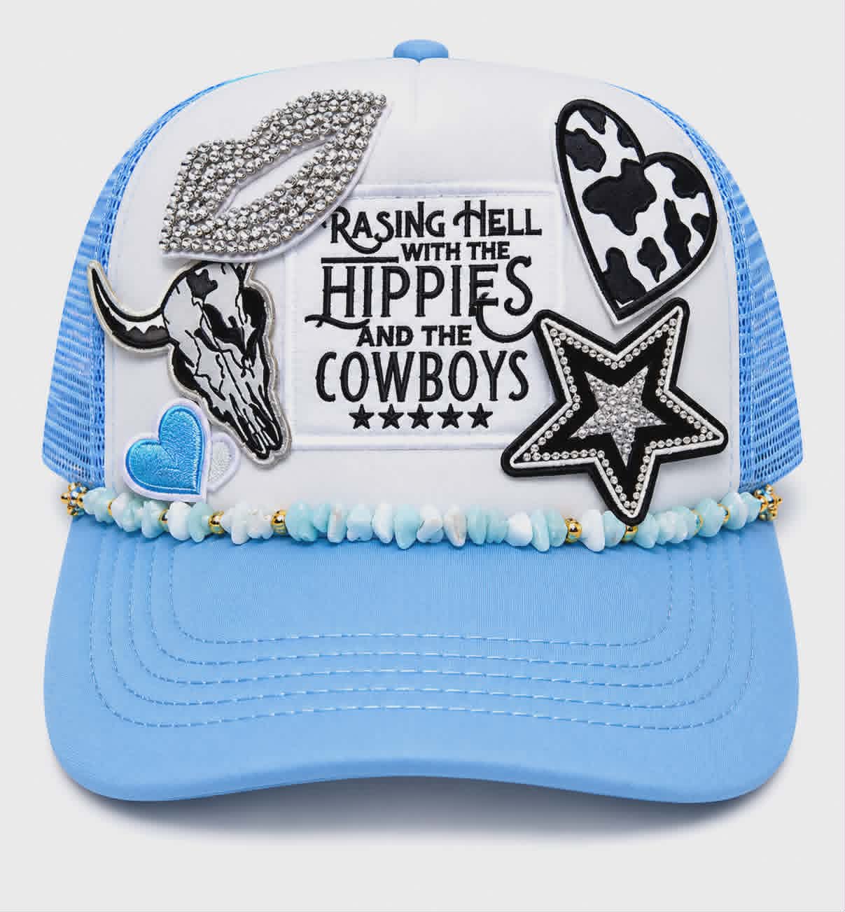 Raising Hell with the Hippies & the Cowboys Rhinestone Trucker Hat