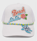 Beach Babe Glitter Trucker Hat with Handmade Beaded Hat Chain