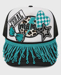 Teal Fringe Feral Mama Trucker Hat | Western Boutique Statement Hat