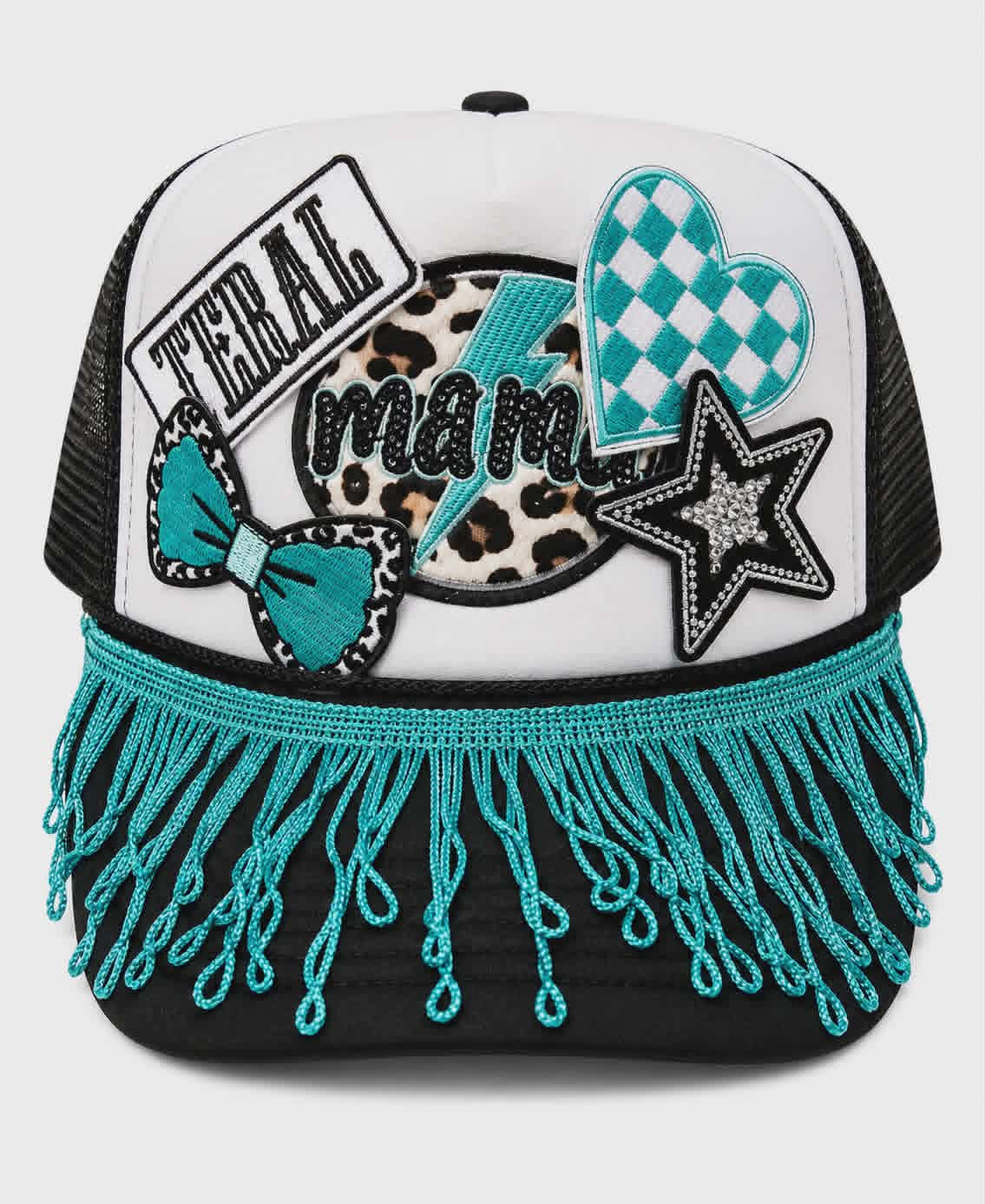 Teal Fringe Feral Mama Trucker Hat | Western Boutique Statement Hat
