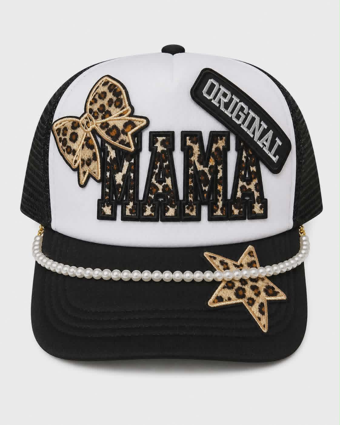 Original Mama Leopard Bow Trucker Hat | Boutique Mama Patch Hat