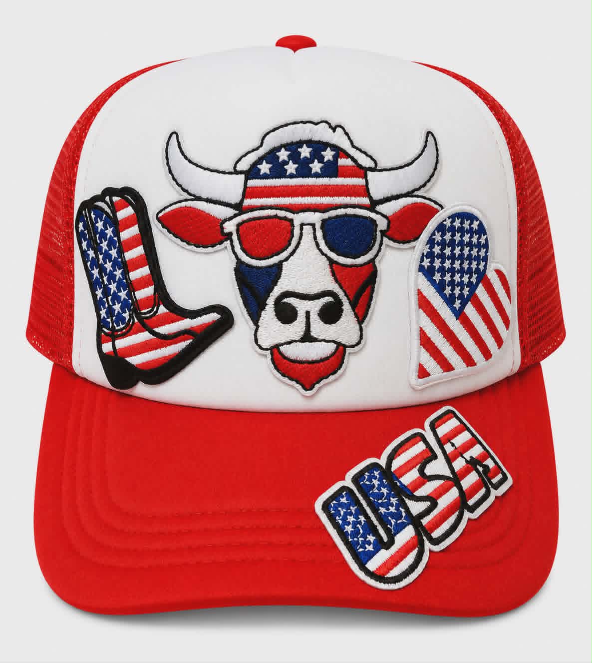 USA Cow Trucker Hat | Patriotic Embroidered Patch Hat