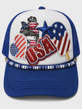 USA - USA Patriotic Sequin Patch Trucker Hat with Handmade Beaded Hat Chain