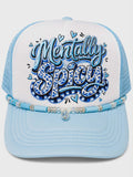 Mentally Spicy Trucker Hat | Funny Blue DTF Hat with Handmade Beaded Chain