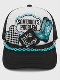 Somebody's Problem Trucker Hat – Western Cowgirl Patch Hat with Turquoise Chain Accent