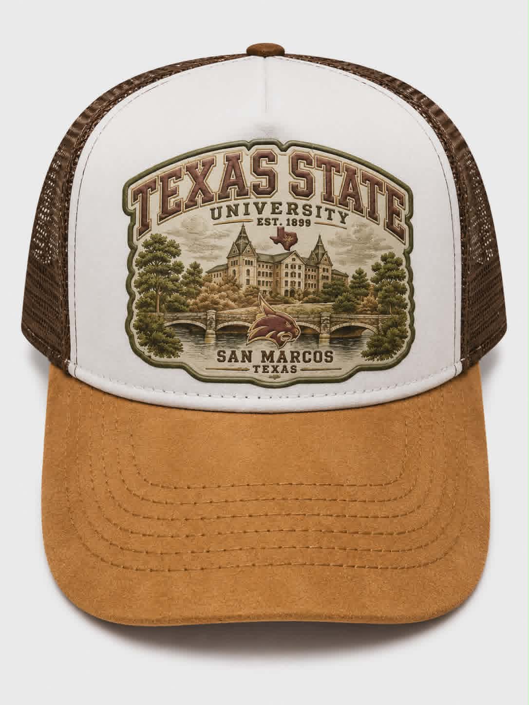 Vintage Texas State University Trucker Hat | Faux Suede Brim | San Marcos, Texas