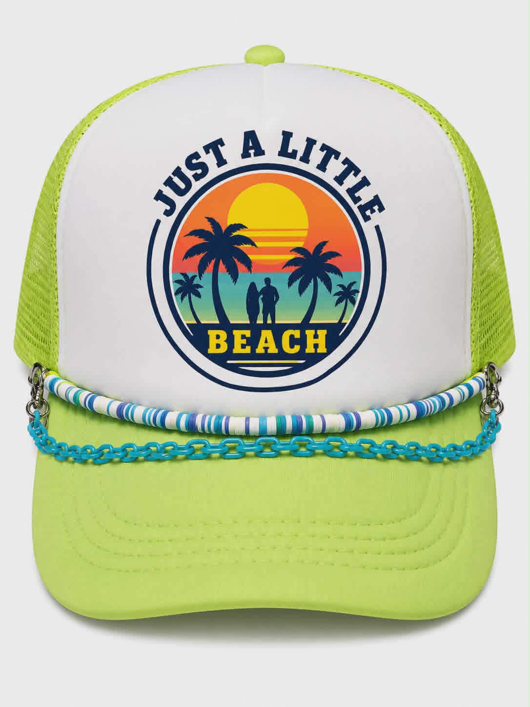 Just a Little Beach Trucker Hat with Double Hat Chains | Tropical Summer Snapback