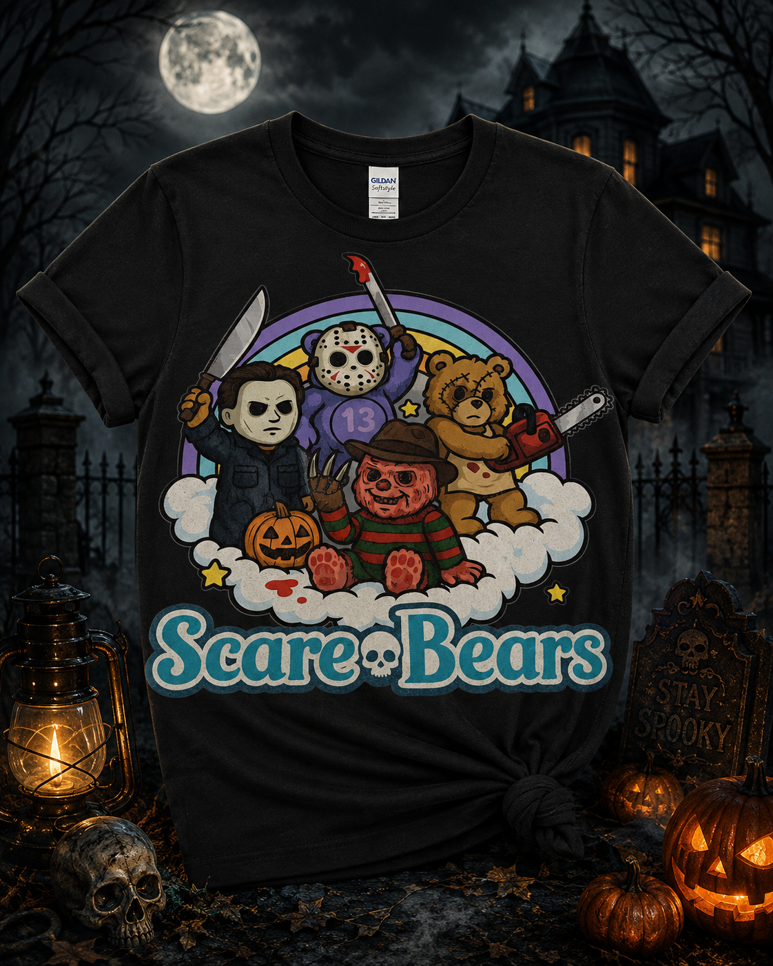 Scare Bears™ Cute Horror Halloween Graphic Tee | Spooky Friends Softstyle Unisex Shirt | Halloween Lover Tee