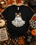 Hey Boo Ghost Halloween Shirt | Cute Leopard Bow Ghost Graphic Tee | Cozy Fall Softstyle T-Shirt