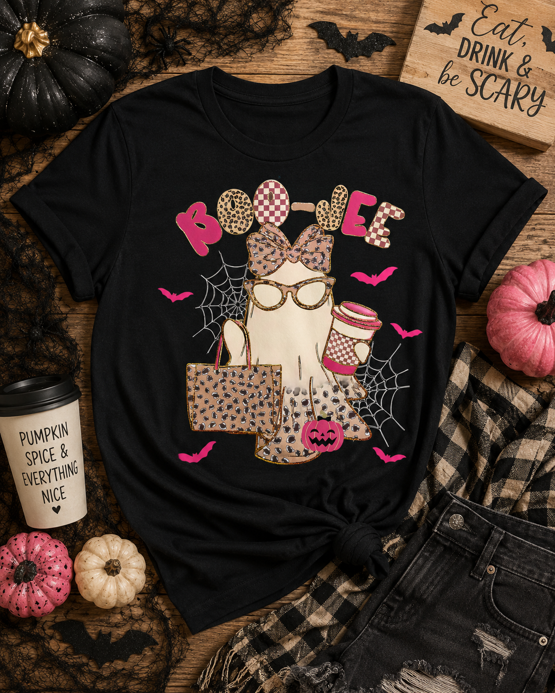 Boo-Jee Glam Ghost Halloween Shirt | Leopard Chic Ghost Graphic Tee | Boutique Softstyle Fall T-Shirt