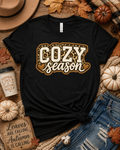 Cozy Season Leopard Embroidered Look Fall T-Shirt | Autumn Softstyle Graphic Tee