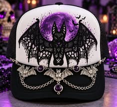 🦇💜 Midnight Moon Bat — Gothic Glam Trucker Hat