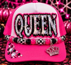 👑💗 Glow Queen — Hot Pink Iridescent Glow-in-the-Dark Bling Trucker Hat