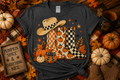 Pumpkin Cowgirl Boots Shirt | Checkered Fall Western Graphic Tee | Cozy Autumn Country Shirt