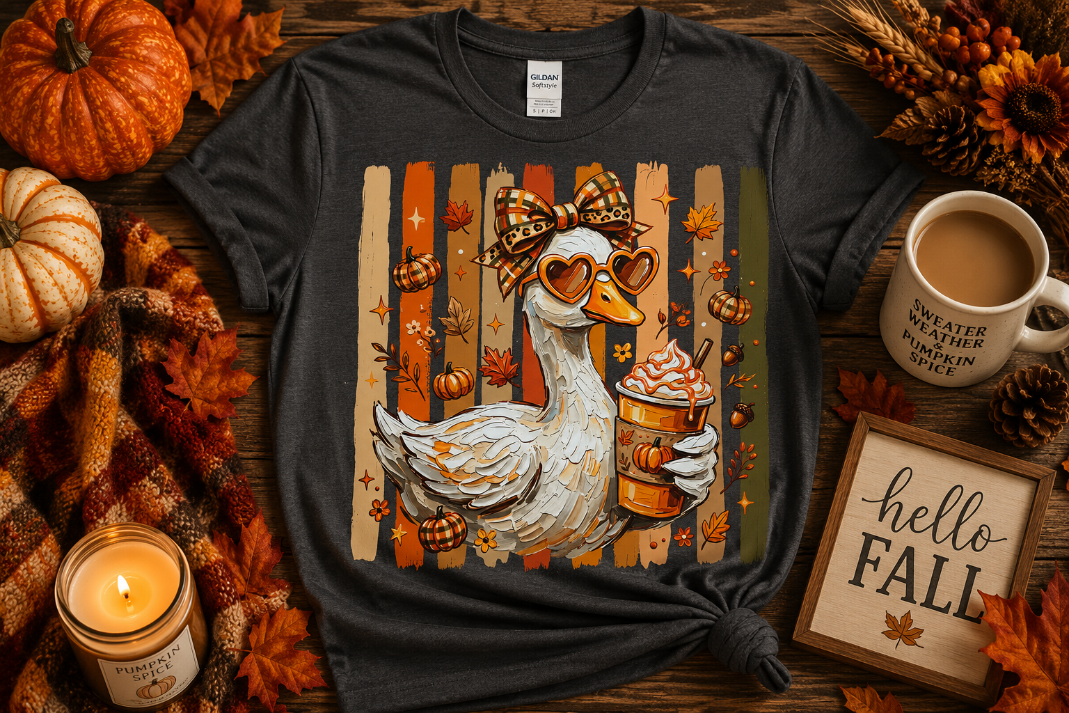 Pumpkin Spice Goose Shirt | Cute Fall Goose Graphic Tee | Cozy Autumn Coffee Lover Shirt