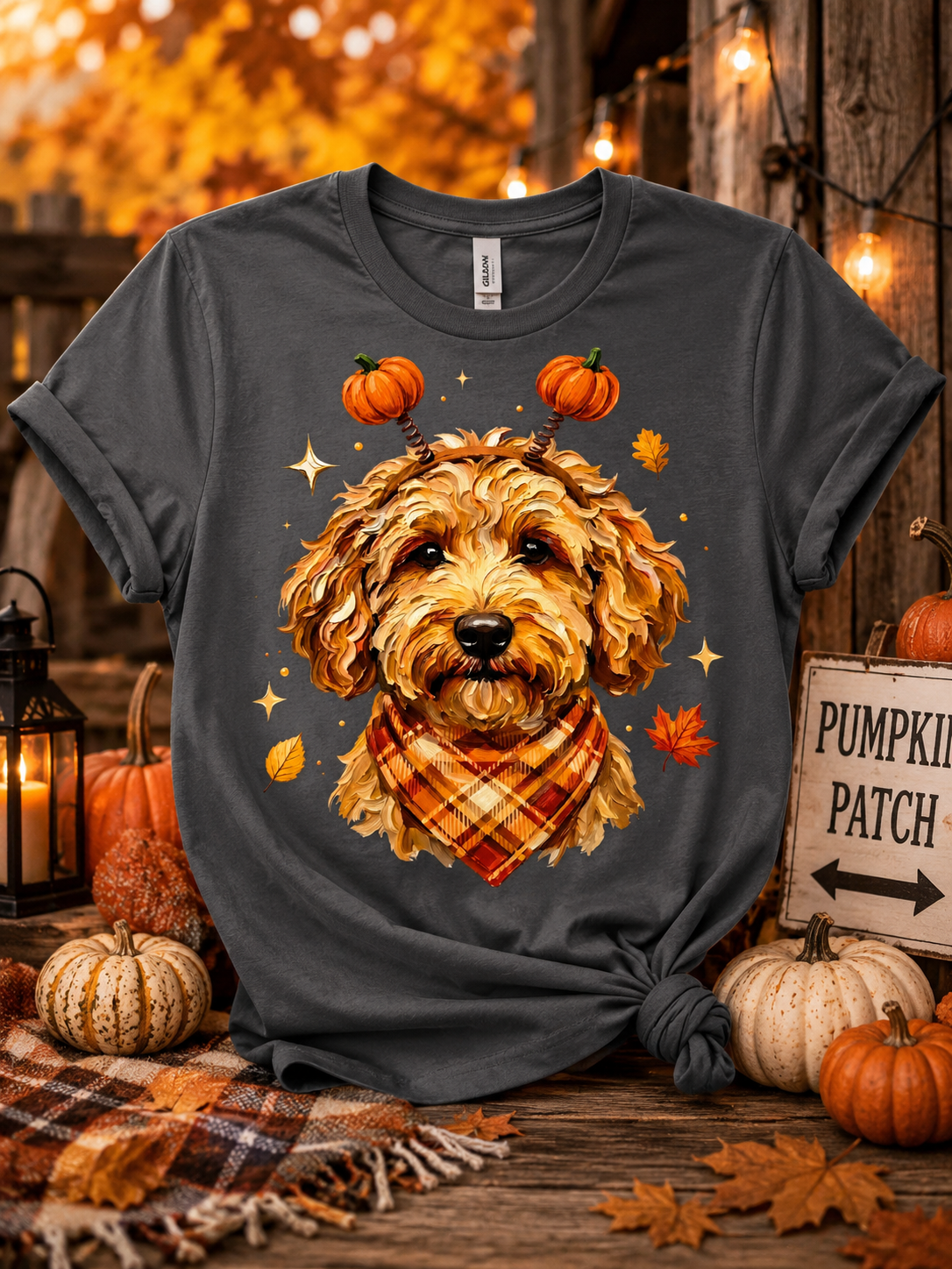 Pumpkin Pup Fall Shirt | Cute Goldendoodle Autumn Tee | Dog Lover Pumpkin Patch Shirt
