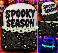 👻🌙 Spooky Season After Dark — Black Glam Trucker Hat with Glow Chain