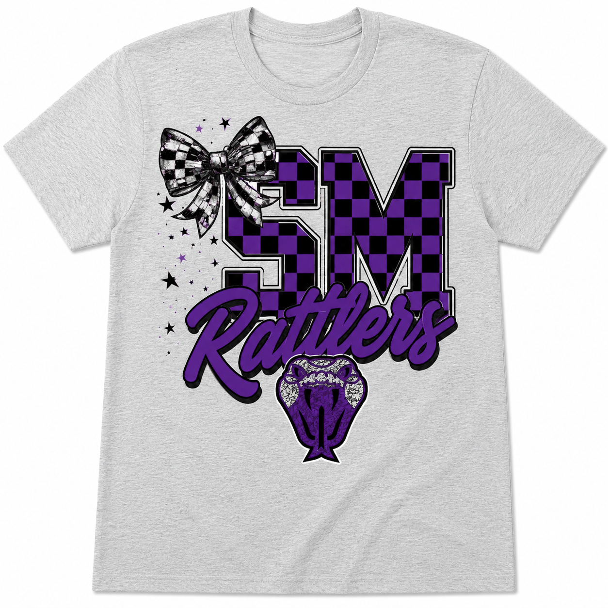 San Marcos Rattlers Checkerboard Spirit Shirt | Youth & Adult Softstyle Tee | Purple Game Day Shirt | SM Rattlers Fan Apparel