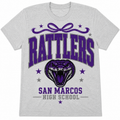 San Marcos Rattlers Bow Spirit Shirt | Youth & Adult Softstyle Tee | Purple Game Day Shirt | San Marcos High School Spirit Wear