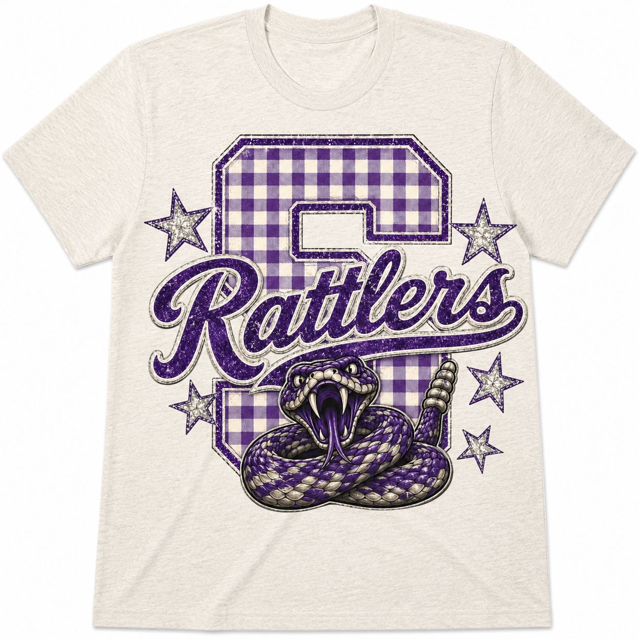 Vintage Gingham San Marcos Rattlers Spirit Shirt | Youth & Adult Softstyle Tee | Purple Game Day Shirt | San Marcos High School Spirit Wear