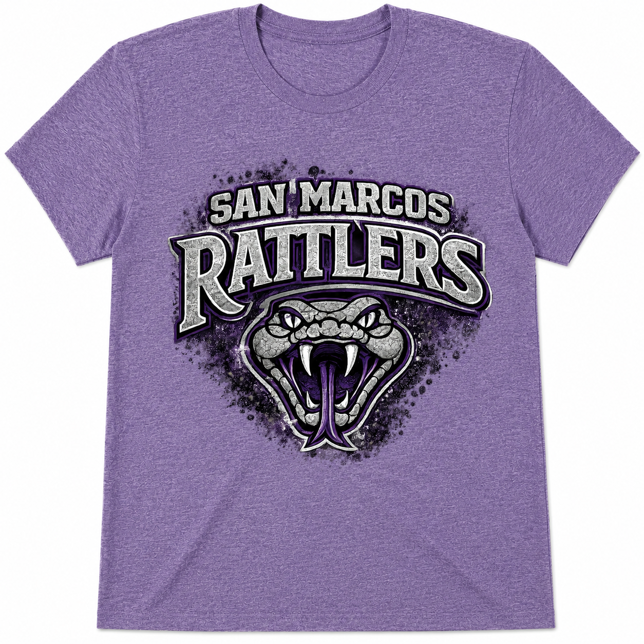 San Marcos Rattlers Vintage Spirit Shirt | Distressed Purple Snake Graphic Tee | Youth & Adult Softstyle T-Shirt