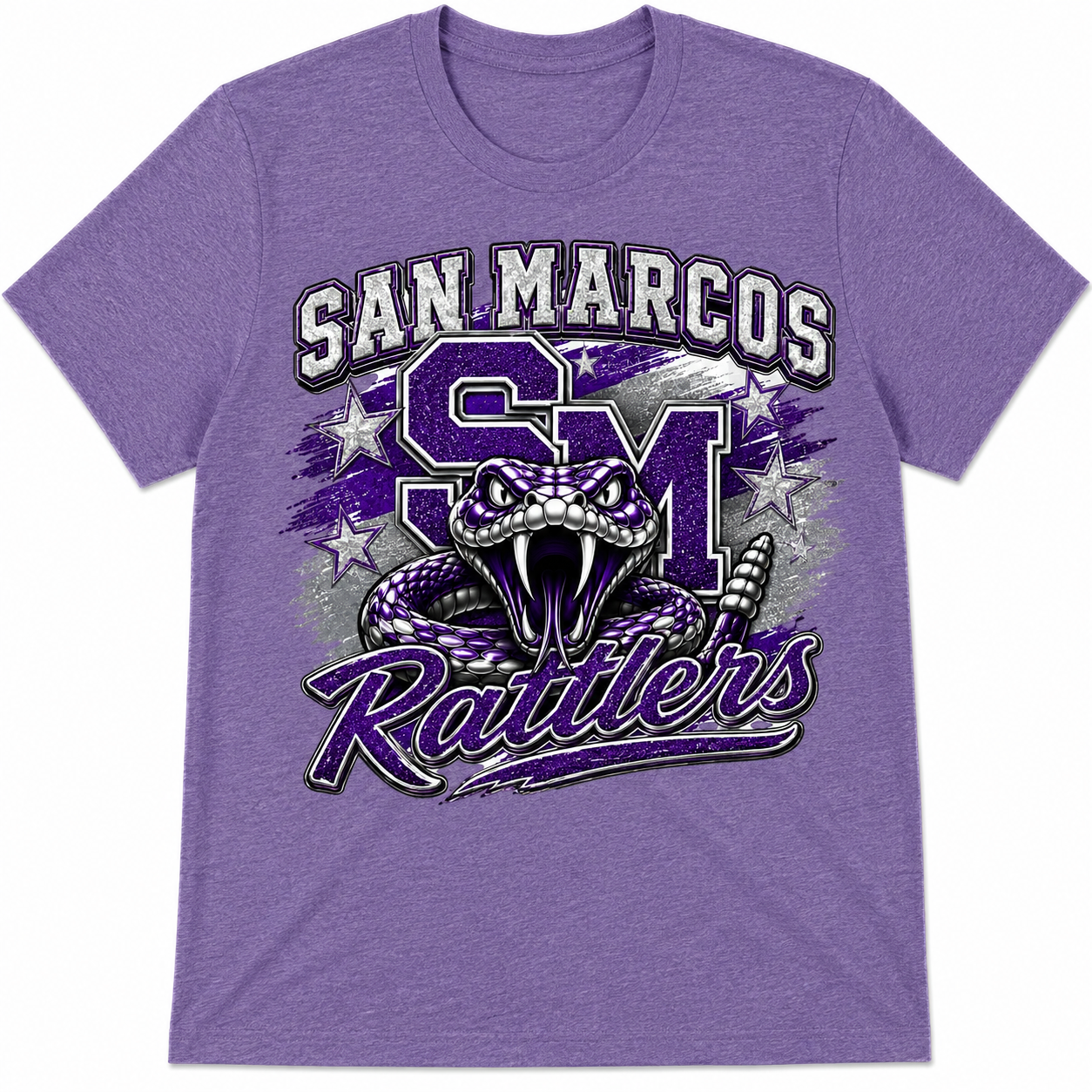 San Marcos Rattlers SM Snake Faux Glitter Graphic T-Shirt | Youth & Adult Sizes