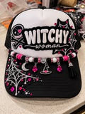 💕🧙‍♀️ Witchy Woman — Pink & Black Spooky Glam Trucker Hat